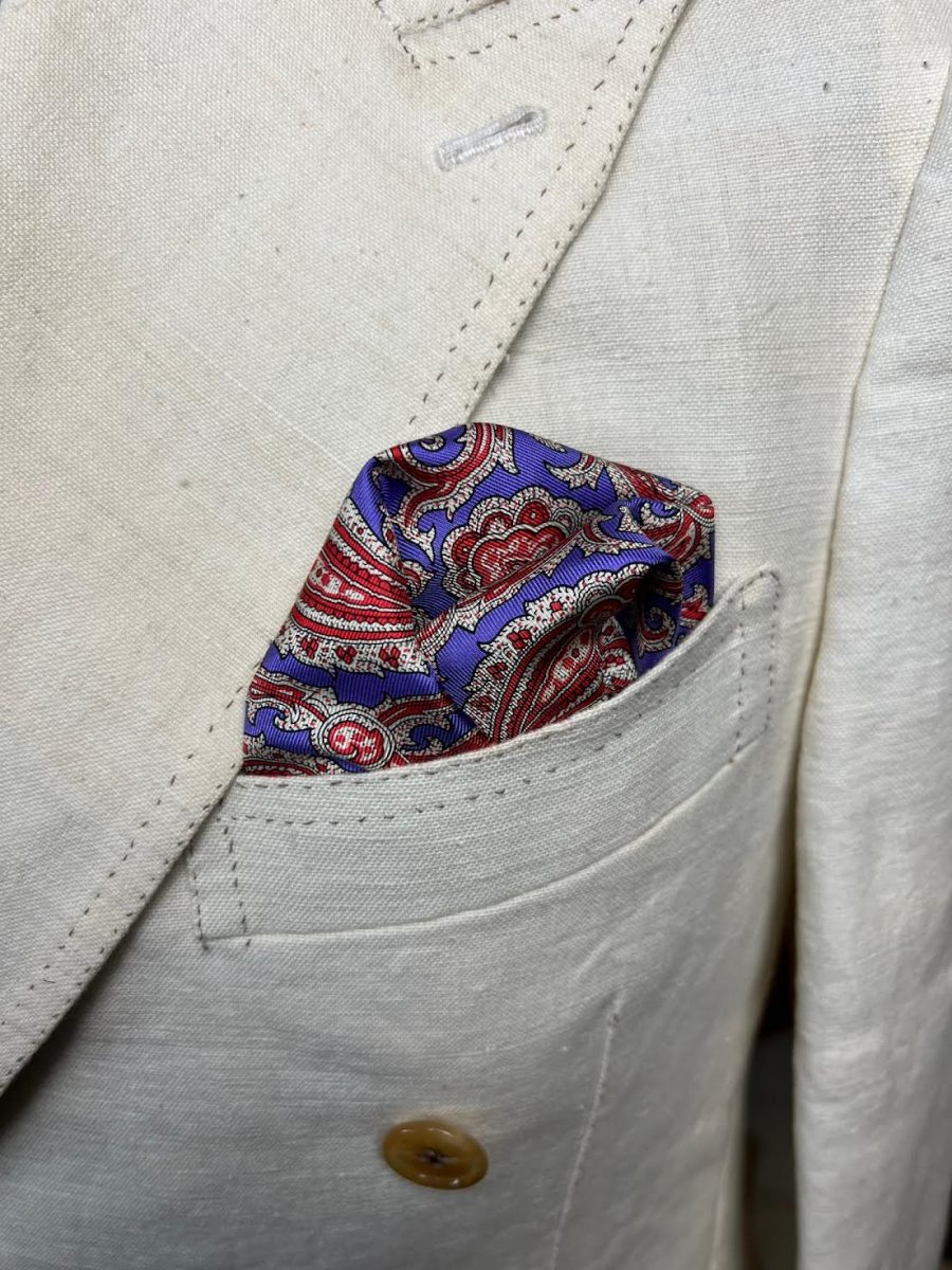 Cravatta Uomo E Fazzoletto Da Taschino In Puro Cotone – Stampa Floreale Fine – Tessuto Diamante – Fatto A Mano